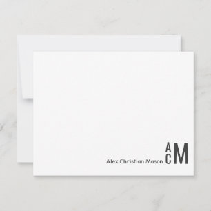 Modern Elegant 3 Monogram Initial Boho Rustic Anteckningskort