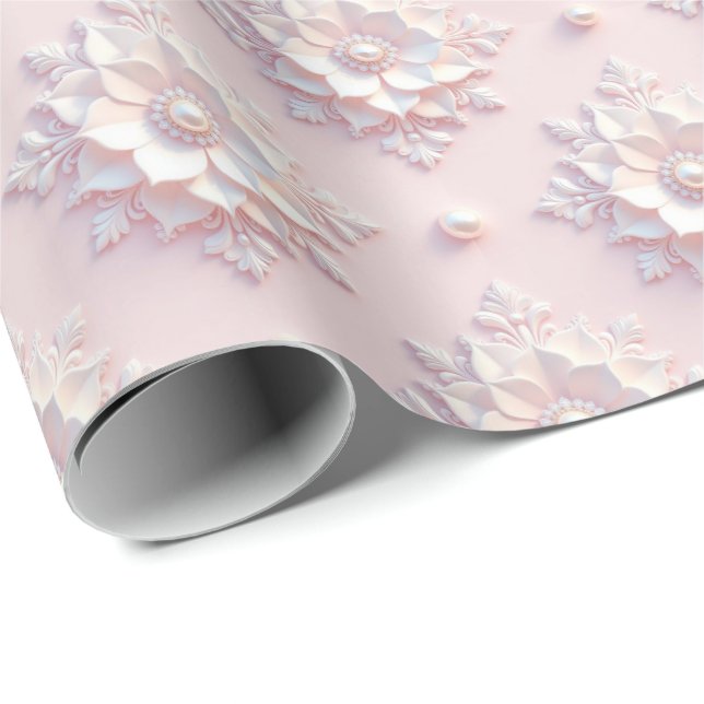 Modern Elegant "3D" Utseende Bröllopsblomma Presen Presentpapper (Rullad Hörn)