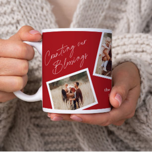 Modern Elegant 4 Foto Collage Familj Presenter Kaffemugg