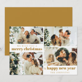 Modern Elegant 4-fotopatkortet Guld Helgdag Julkort