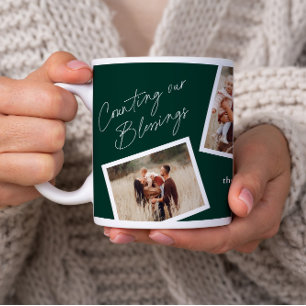 Modern Elegant 4 Fotos Kollage Familj Presenter Kaffemugg