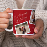 Modern Elegant 4 Photo Collage Family Gift Kaffemugg<br><div class="desc">Modern Elegant 4 Photo Collage Family Gift Giant Coffee Mugg. Klicka på knappen Redigera om du vill anpassa designen med egna foton och egen text. Den röda bakgrunden färg kan ändras.</div>