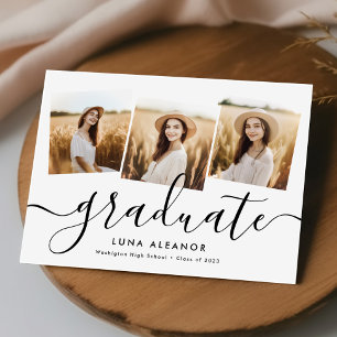 Modern Elegant 4 Photo Collage Script Studenten Inbjudningar