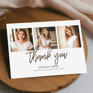 Modern Elegant 4 Photo Collage Script Studenten Tack Kort