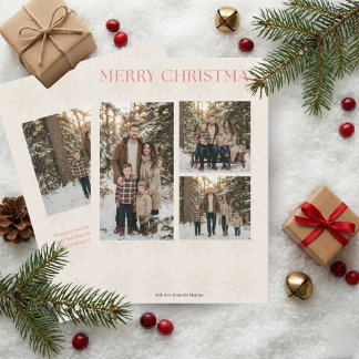 Modern Elegant 4 Photo Merry Christmas Julkort