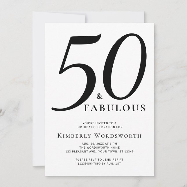 Modern Elegant 50 Fantastisk Femtioårsdag Inbjudningar (Framsida)