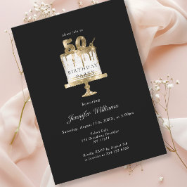 Modern, elegant 50, svart inbjudan på födelsedagen