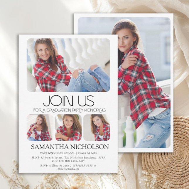 Modern elegant 5-foto-Studentfest Inbjudningar (Modern 5-photo graduation party invitation)