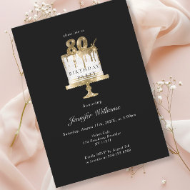 Modern, elegant 80, svart inbjudan på födelsedagen