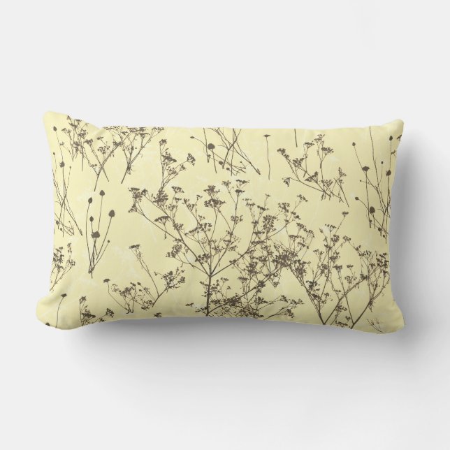Modern Elegant Abstrakt Beige Cream Wildblommor Lumbarkudde (Framsida)