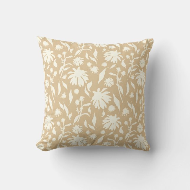 Modern Elegant Abstrakt Beige White Cone Flowers Kudde (Framsida)