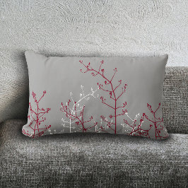 Modern Elegant Abstrakt Burgundy Flowers Grått Lumbarkudde
