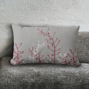 Modern Elegant Abstrakt Burgundy Flowers Grått Lumbarkudde