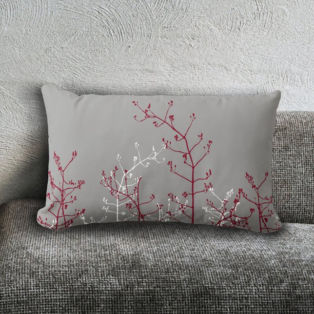 Modern Elegant Abstrakt Burgundy Flowers Grått Lumbarkudde (Skapare uppladdad)