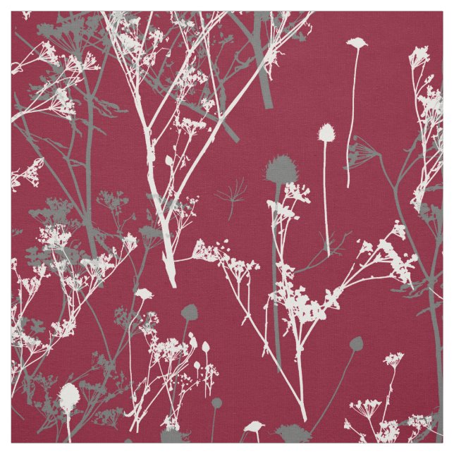 Modern Elegant Abstrakt Burgundy Grått Wildblommor Tyg (Provkarta)