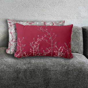 Modern Elegant Abstrakt Grått Flowers på Burgundy Lumbarkudde