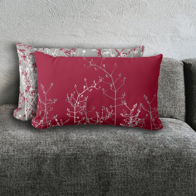 Modern Elegant Abstrakt Grått Flowers på Burgundy Lumbarkudde (Skapare uppladdad)