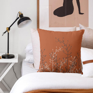 Modern Elegant Abstrakt Rust Brown Grått Flowers Kudde