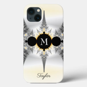 Modern Elegant Abstrakt Silver Fractal Monogram