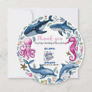 Modern elegant akvarell Havsdjur baby shower Tack Kort