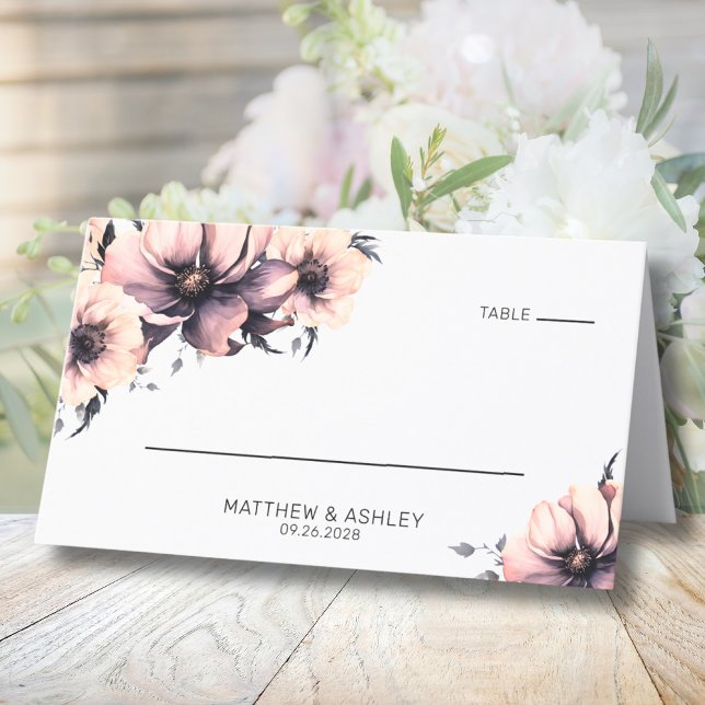 Modern Elegant Akvarell Rosa Blommig Bröllop Placeringskort (Modern Elegant Watercolor Floral Pink Wedding Place Card)