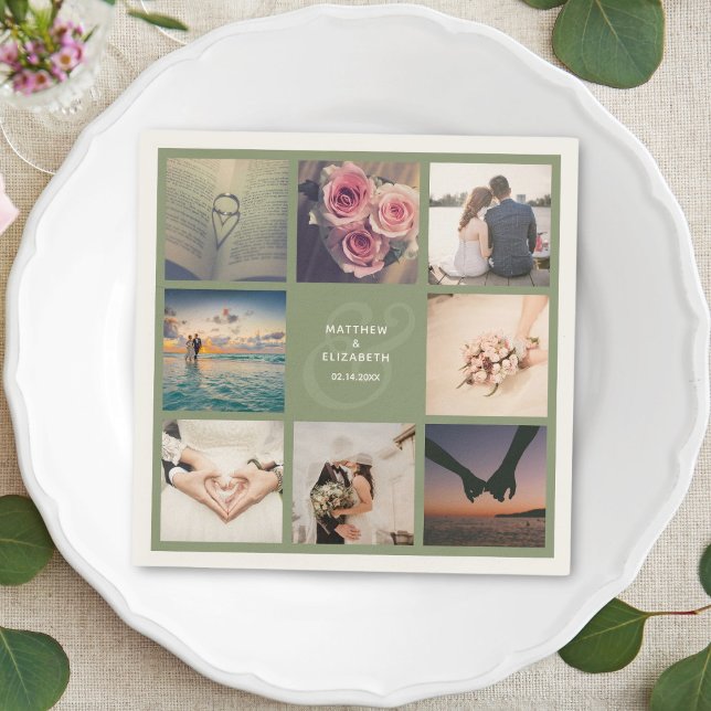 Modern Elegant Ampersand Bröllop Photo Collage Pappersservett (Skapare uppladdad)