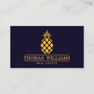 Modern Elegant ananas-Logotyp i svart bakgrund Visitkort