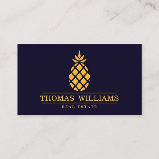 Modern Elegant ananas-Logotyp i svart bakgrund Visitkort (Framsida)