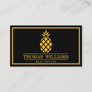 Modern Elegant ananas-Logotyp på svart bakgrund Visitkort