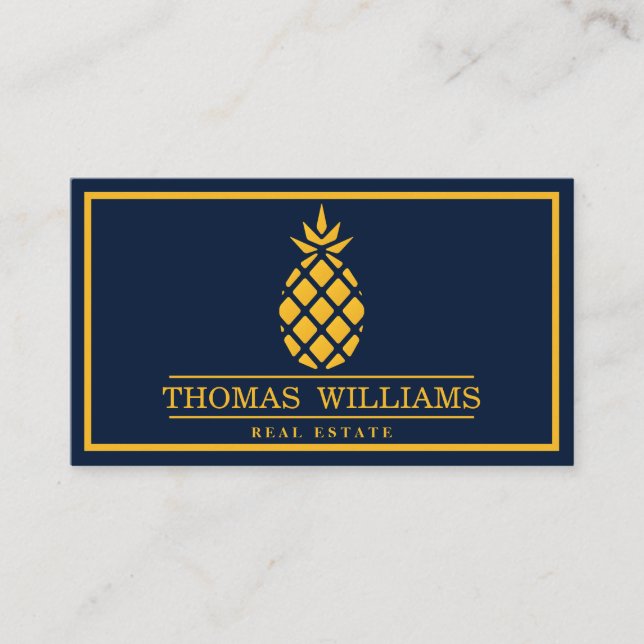 Modern Elegant ananas-Logotyp på svart bakgrund Visitkort (Framsida)