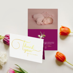 Modern Elegant Angel Baby Baptism Tack Script Folierat Kort