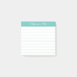 Modern Elegant Aqua Personlig Linjerad Post-it Block