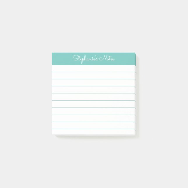 Modern Elegant Aqua Personlig Linjerad Post-it Block (Framsida)