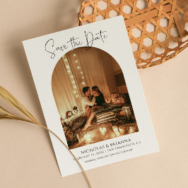 Modern Elegant Arch Photo White Boho Bröllop Spara Datumet