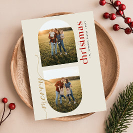 Modern Elegant Arched Family Photo Christmas Julkort