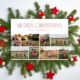 Modern Elegant åtta Photo Collage Red jul Julkort