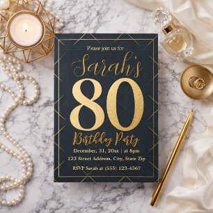 Modern Elegant Åttio 80-års Födelsedagsfest Folie Inbjudningar