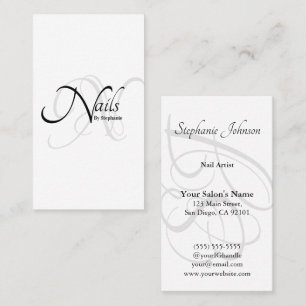 Modern Elegant B&W Monogram Typography Nail Artist Visitkort