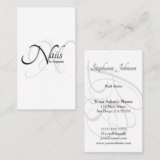 Modern Elegant B&W Monogram Typography Nail Artist Visitkort