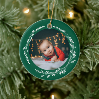 Modern Elegant Baby First Christmas Green Julgransprydnad Keramik