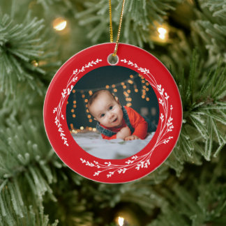 Modern Elegant Baby First Christmas Red Julgransprydnad Keramik
