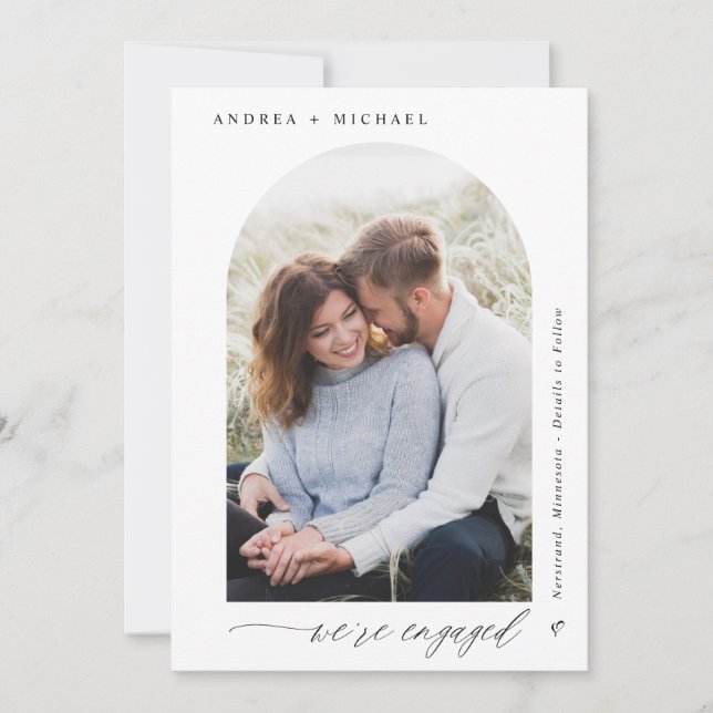 Modern Elegant Båg Fotografi Bröllopsförlovning Meddelande (Framsida)