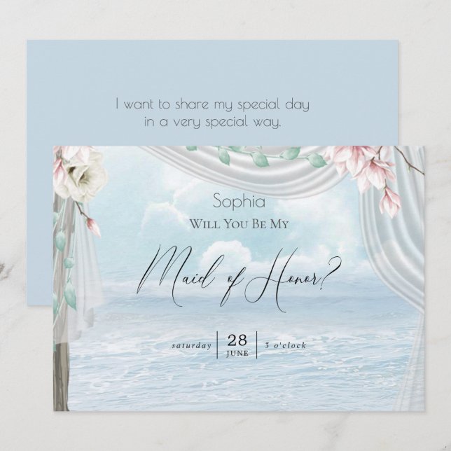 Modern Elegant Beach Arbor är min Maid of honor Inbjudningar (Fram/baksida)