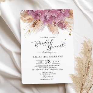 Modern Elegant Beauty Rosa Orchid & Pampas & Guld Inbjudningar