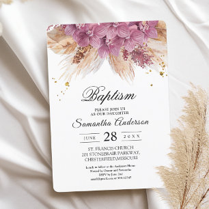 Modern Elegant Beauty Rosa Orchid & Pampas & Guld Inbjudningar