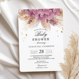 Modern Elegant Beauty Rosa Orchid & Pampas & Guld Inbjudningar