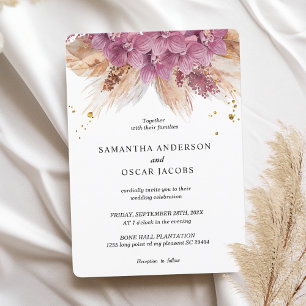 Modern Elegant Beauty Rosa Orchid & Pampas & Guld Inbjudningar