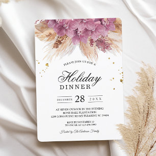 Modern Elegant Beauty Rosa Orchid & Pampas & Guld Inbjudningar