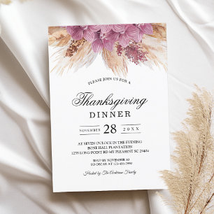 Modern Elegant Beauty Rosa Orchid & Pampas & Guld Inbjudningar