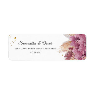 Modern Elegant Beauty Rosa Orchid & Pampas & Guld Returadress Etikett